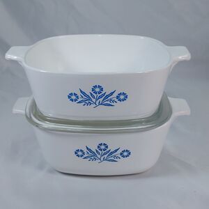 Vintage Corning Ware Blue Cornflower 1.5 Qt Casserole Set 2 Dishes 1 Lid USA
